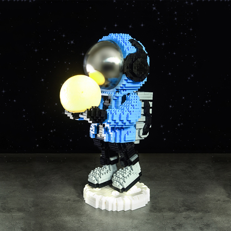Holding The Moon Astronaut Micro Building Block Blue Luminous 1845pcs+ 2