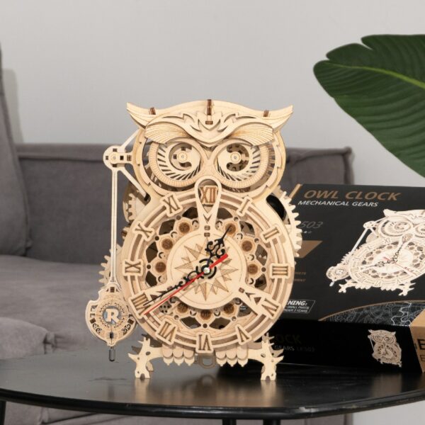 Robotime Rokr 161pcs Creative DIY 3D Owl Clock Wooden Model Building Block 5