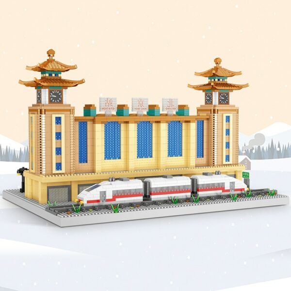 Lezi 8214 World Architecture Beijing Railway Station Tower Train DIY Mini Diamond Blocks Bricks Building Toy for Children no Box 2