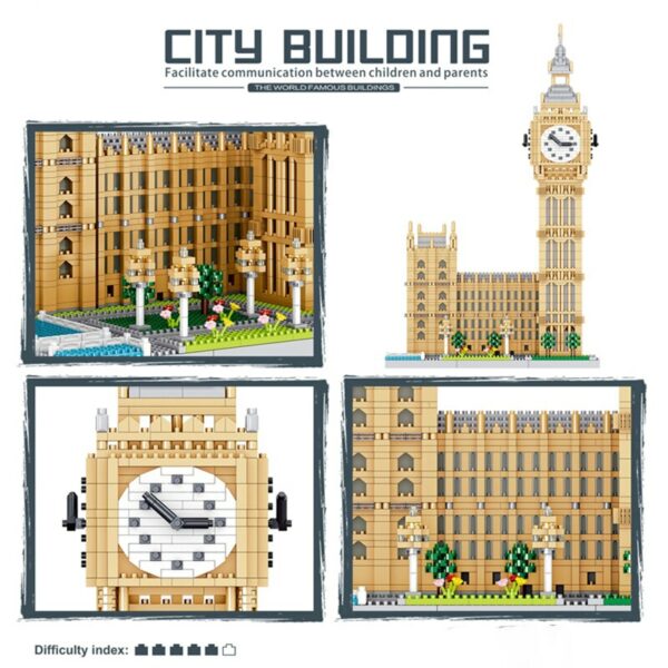 Lezi 8190 World Architecture London Elizabeth Tower Big Ben Tree DIY Mini Diamond Blocks Bricks Building Toy for Children no Box 4
