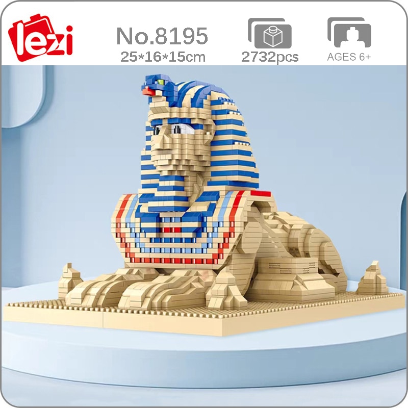 Lezi 8195 World Architecture Pharaoh Sphinx Desert Monster Statue 3D Mini Diamond Blocks Bricks Building Toy for Children 1