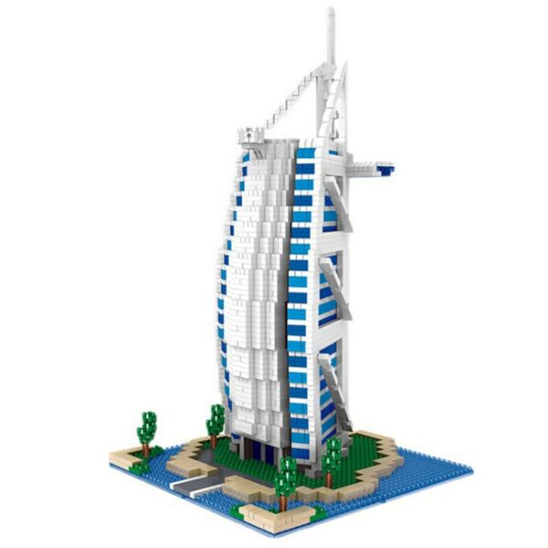 Lezi 8017 World Architecture Dubai Burj Al Arab Hotel Tower Sea DIY Mini Diamond Blocks Bricks Building Toy for Children no Box 5