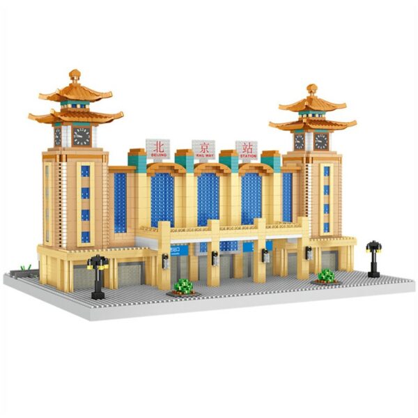 Lezi 8214 World Architecture Beijing Railway Station Tower Train DIY Mini Diamond Blocks Bricks Building Toy for Children no Box 6