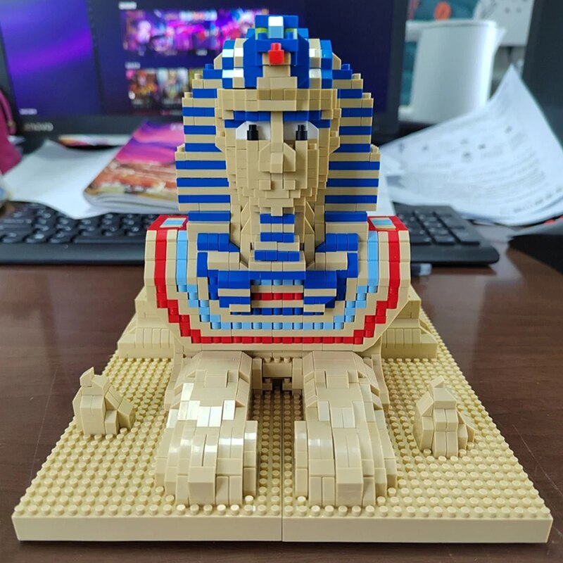 Lezi 8195 World Architecture Pharaoh Sphinx Desert Monster Statue 3D Mini Diamond Blocks Bricks Building Toy for Children 2