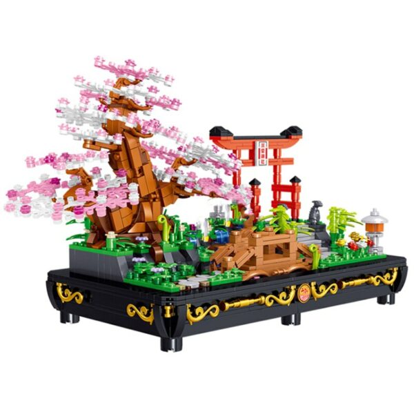 Lezi 00898 Architecture Pot Plant Sakura Tree Flower Garden Bridge Yard DIY Mini Blocks Bricks Building Toy for Children no Box 4