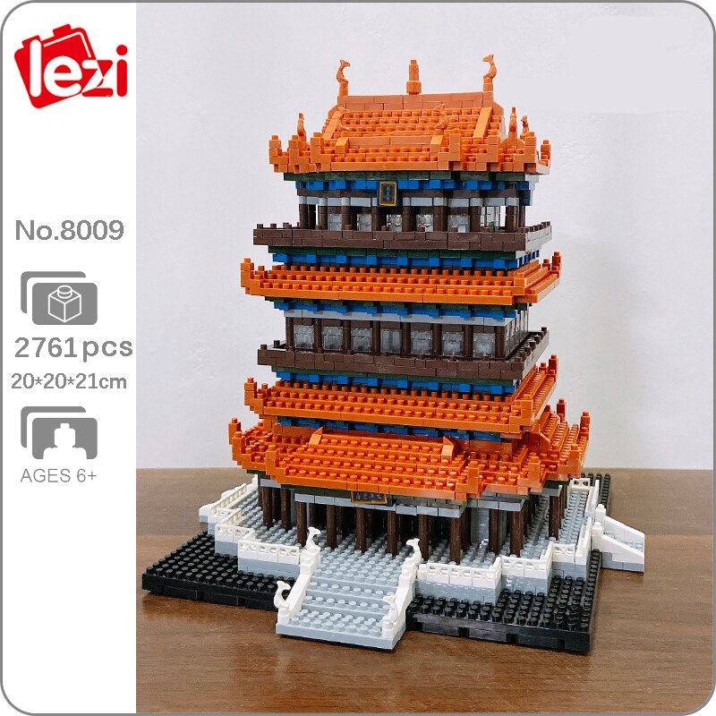 Lezi 8009 World Architecture China Ancient Guanque Tower Pavilion 3D Mini Diamond Blocks Bricks Building Toy for Children no Box 1