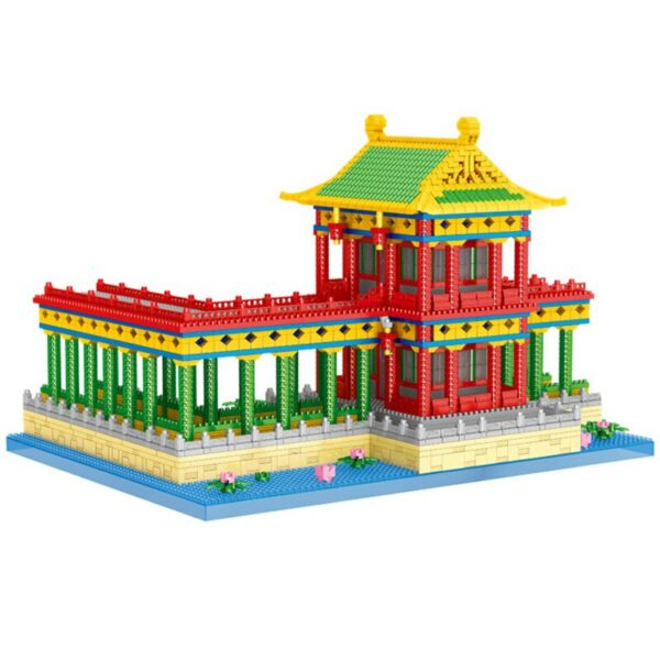 Lezi 8209 Ancient Architecture Old Summer Palace Pavilion Corridor Mini Diamond Blocks Bricks Building Toy for Children no Box 3