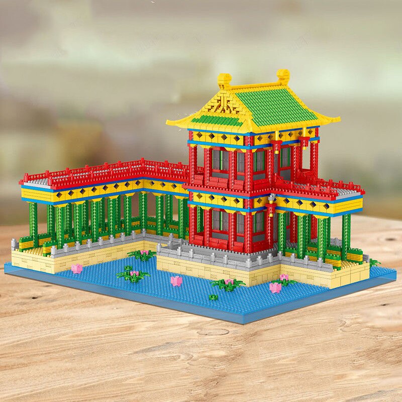 Lezi 8209 Ancient Architecture Old Summer Palace Pavilion Corridor Mini Diamond Blocks Bricks Building Toy for Children no Box 2
