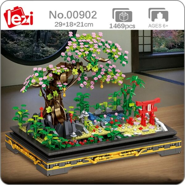 Lezi 00902 Architecture Pot Plant Sakura Tree Flower Bamboo Garden Yard DIY Mini Blocks Bricks Building Toy for Children no Box 1
