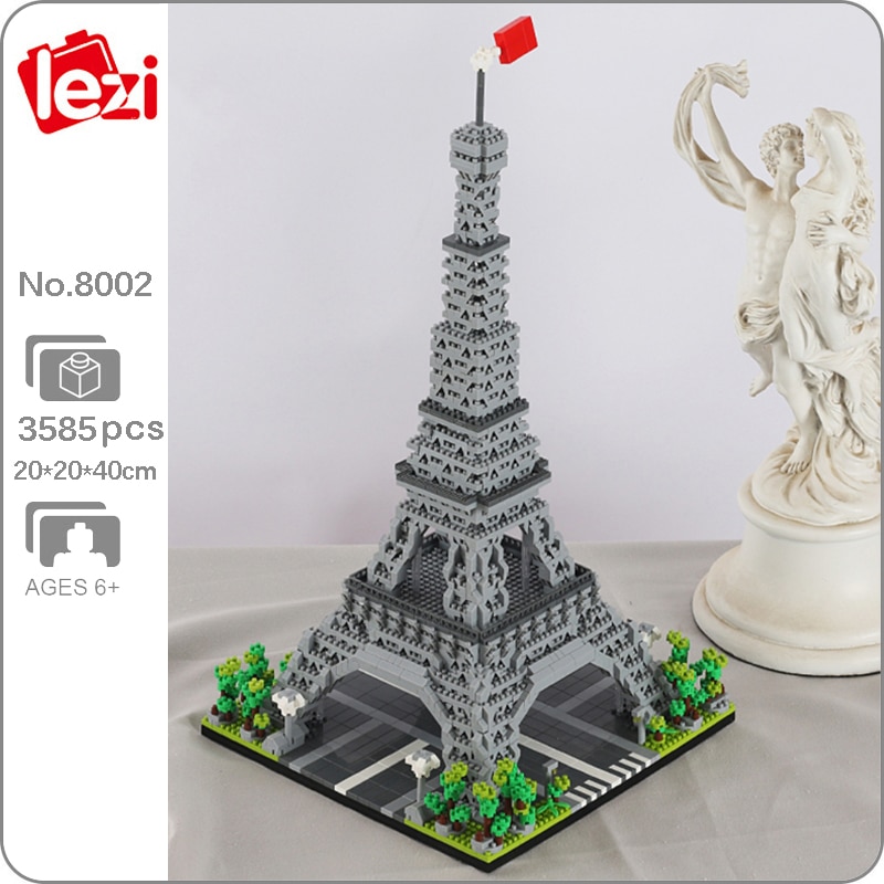 Lezi 8002 World Architecture France Paris Eiffel Tower 3D Model DIY Mini Diamond Blocks Bricks Building Toy for Children 1