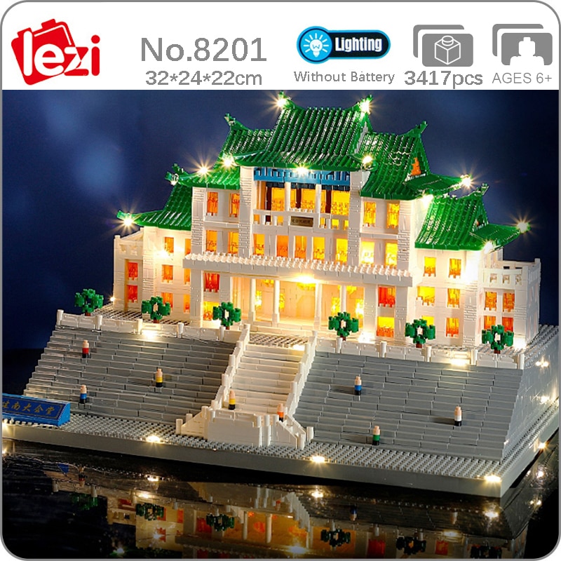 Lezi 8201 World Architecture Xiamen University Assembly Hall Light Mini Diamond Blocks Bricks Building Toy for Children no Box 1