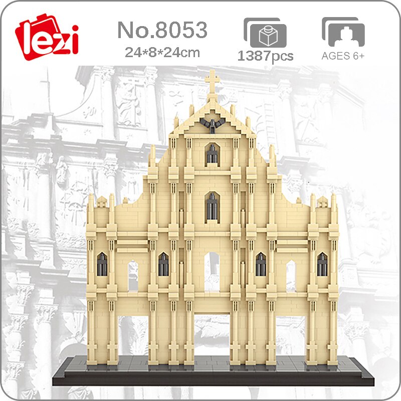 Lezi 8053 World Architecture Macao Ruins of St. Paul Gate Church DIY Mini Diamond Blocks Bricks Building Toy for Children no Box 1