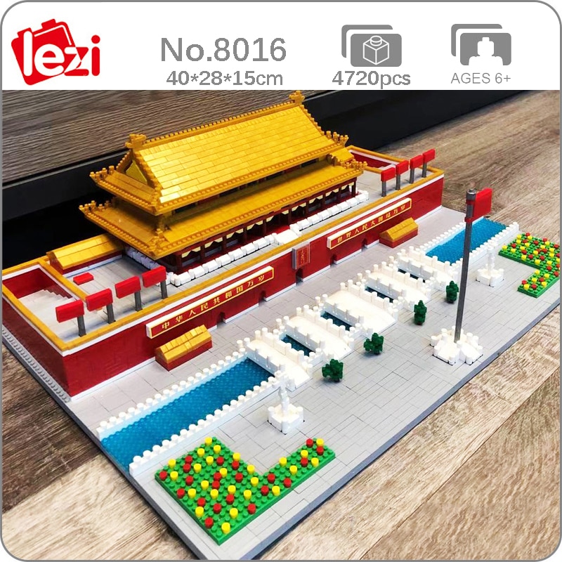 Lezi 8016 World Architecture China Tiananmen Square Flag River Model Mini Diamond Blocks Bricks Building Toy for Children no Box 1