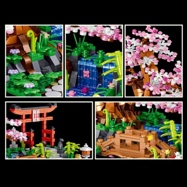 Lezi 00898 Architecture Pot Plant Sakura Tree Flower Garden Bridge Yard DIY Mini Blocks Bricks Building Toy for Children no Box 3