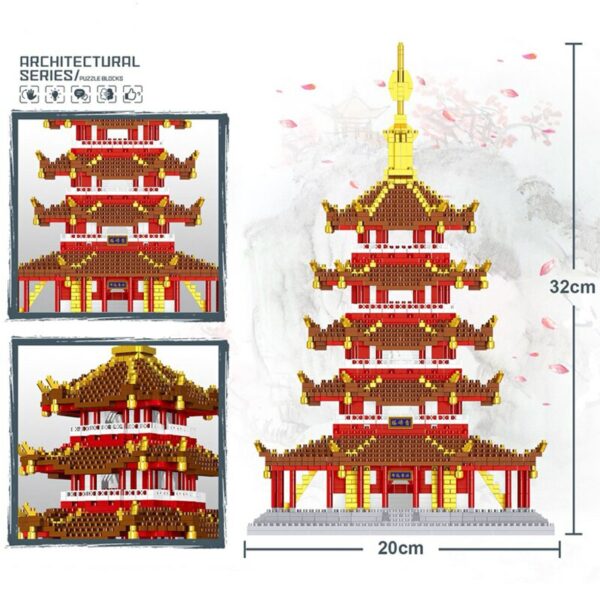 Lezi 8023 World Architecture Leifeng Tower West Lake Pagoda 3D Model Mini Diamond Blocks Bricks Building Toy for Children no Box 6