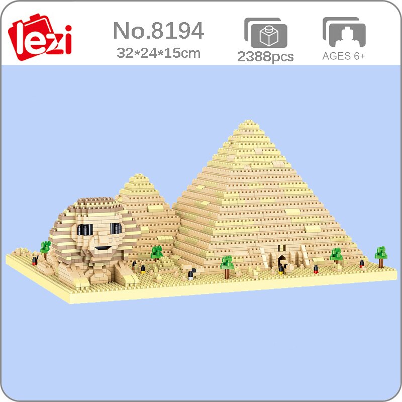 Lezi 8194 World Architecture Egypt Pyramid Sphinx Tree 3D Model DIY Mini Diamond Blocks Bricks Building Toy for Children no Box 1