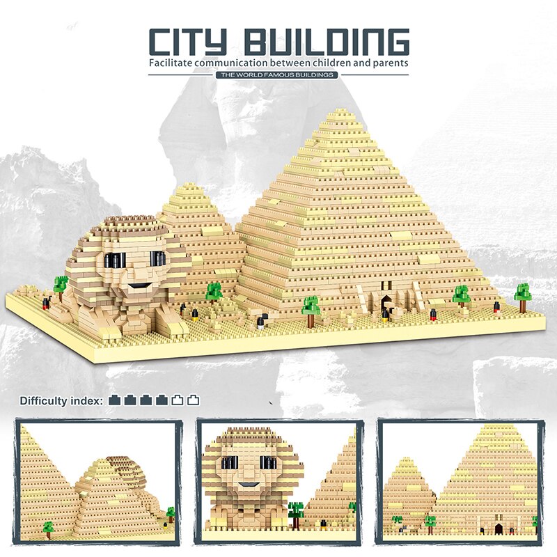 Lezi 8194 World Architecture Egypt Pyramid Sphinx Tree 3D Model DIY Mini Diamond Blocks Bricks Building Toy for Children no Box 2