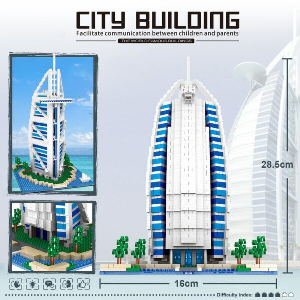 Lezi 8017 World Architecture Dubai Burj Al Arab Hotel Tower Sea DIY Mini Diamond Blocks Bricks Building Toy for Children no Box 2