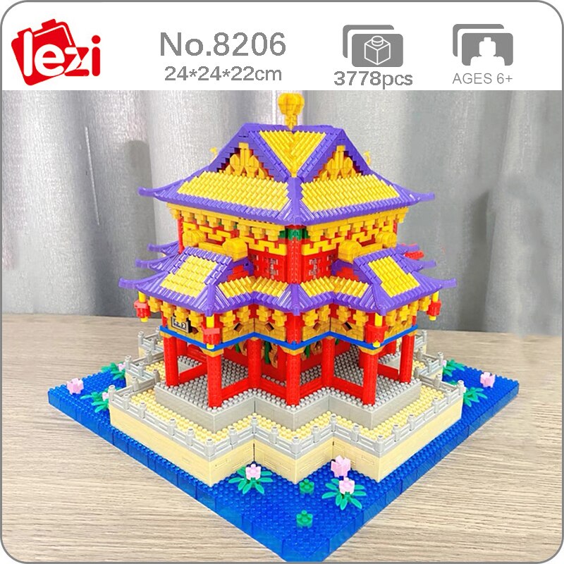 Lezi 8206 Ancient Architecture Old Summer Palace Pavilion Flower DIY Mini Diamond Blocks Bricks Building Toy for Children no Box 1
