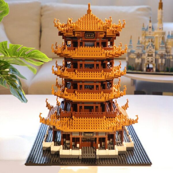 Lezi 8003 World Architecture Ancient Yellow Crane Tower Pagoda DIY Mini Diamond Blocks Bricks Building Toy for Children no Box 6