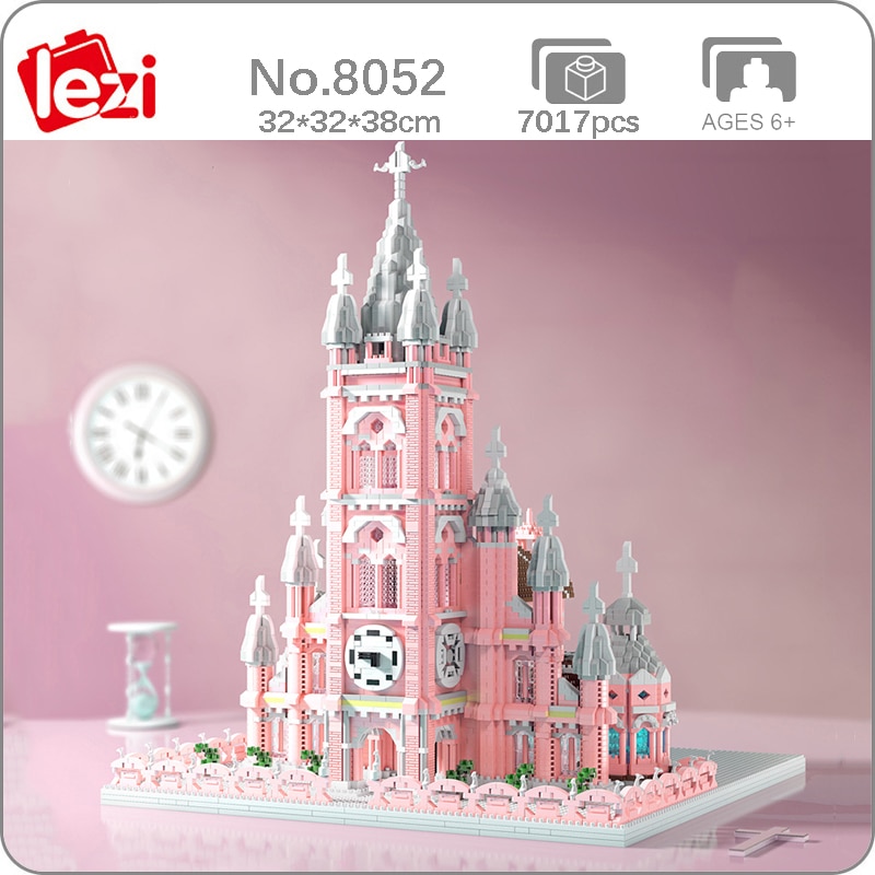 Lezi 8052 World Architecture Sacred Heart Church Castle Clock Tower Mini Diamond Blocks Bricks Building Toy for Children no Box 1