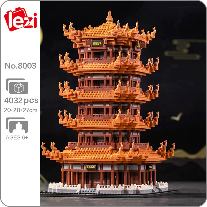 Lezi 8003 World Architecture Ancient Yellow Crane Tower Pagoda DIY Mini Diamond Blocks Bricks Building Toy for Children no Box 1