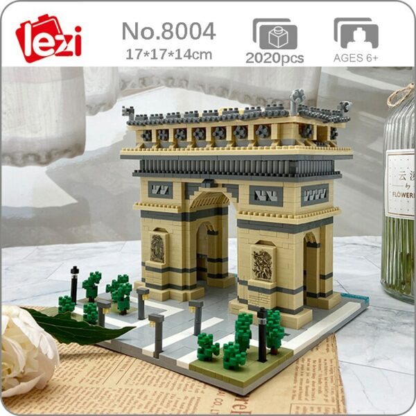Lezi 8004 World Architecture Paris Triumphal Arch Gate 3D Model DIY Mini Diamond Blocks Bricks Building Toy for Children no Box 1