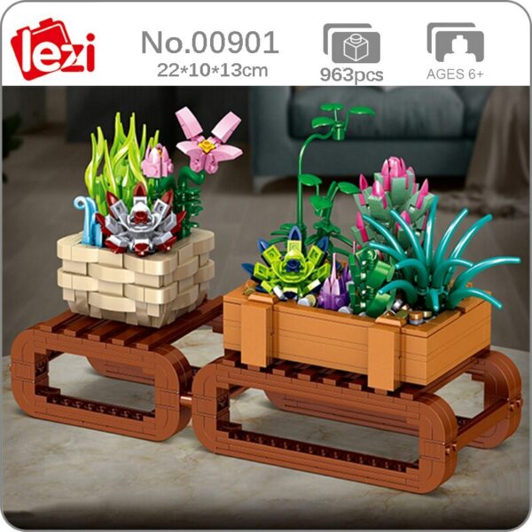 Lezi 00901 Pot Plant Succulents Orchid Camellia Grass Flower Shelf Model DIY Mini Blocks Bricks Building Toy for Children no Box 1