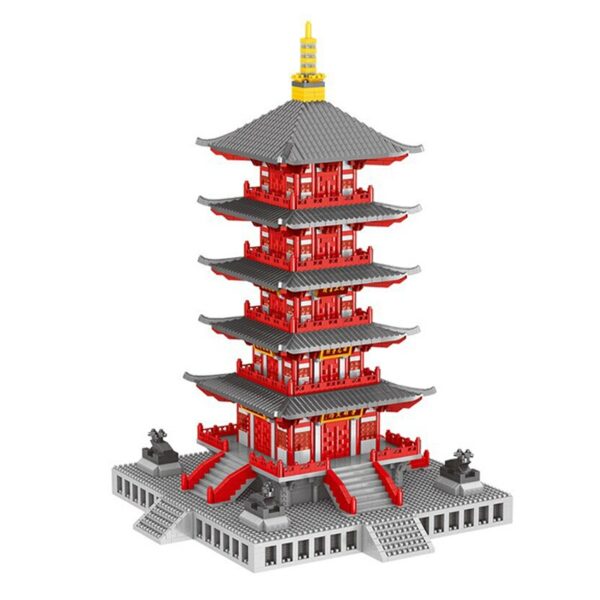 Lezi 8215 Ancient Architecture Hanshan Temple Tower 3D Model DIY Mini Diamond Blocks Bricks Building Toy for Children no Box 4