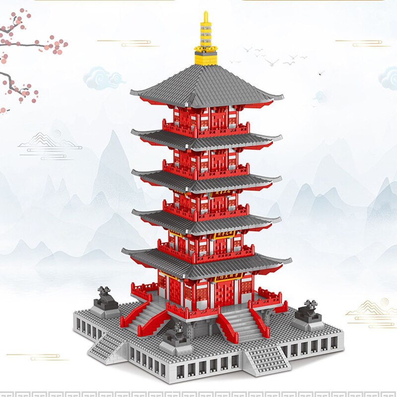 Lezi 8215 Ancient Architecture Hanshan Temple Tower 3D Model DIY Mini Diamond Blocks Bricks Building Toy for Children no Box 2