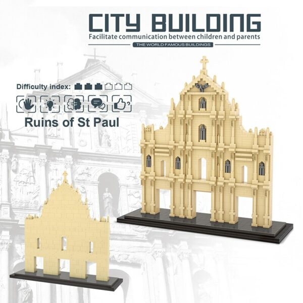Lezi 8053 World Architecture Macao Ruins of St. Paul Gate Church DIY Mini Diamond Blocks Bricks Building Toy for Children no Box 3