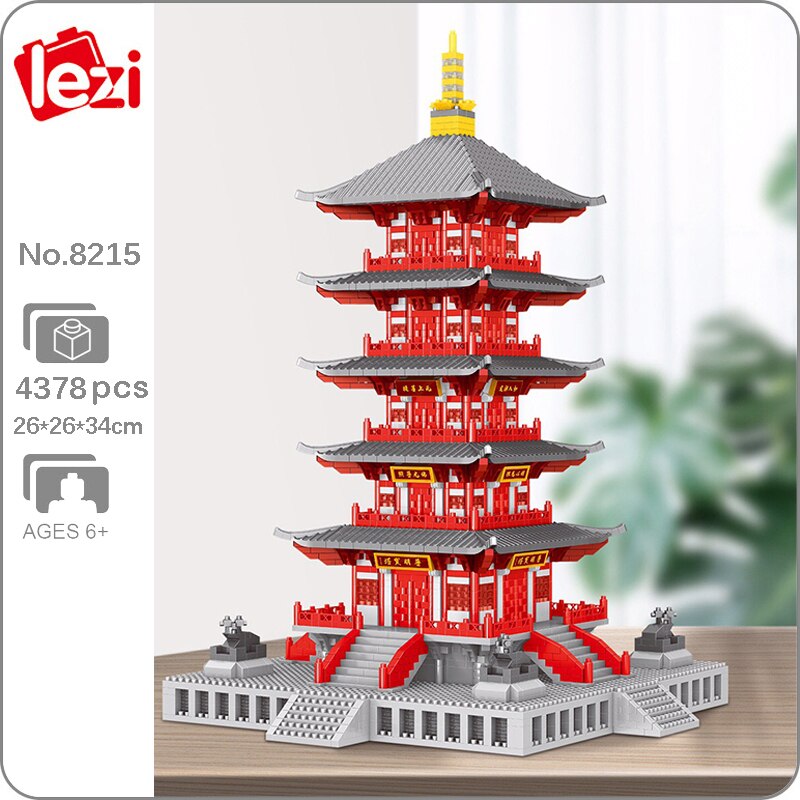 Lezi 8215 Ancient Architecture Hanshan Temple Tower 3D Model DIY Mini Diamond Blocks Bricks Building Toy for Children no Box 1