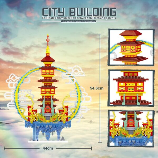 Lezi 8197 Ancient Architecture Penglai Pavilion Tower Palace Cloud Mini Diamond Blocks Bricks Building Toy for Children no Box 3