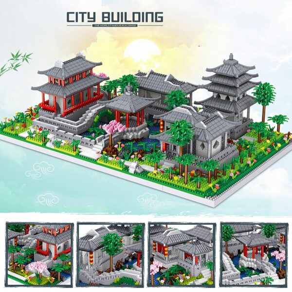 Lezi 8202 World Architecture Ancient Yard Garden Temple Lake Tree 3D Mini Diamond Blocks Bricks Building Toy for Children no Box 4
