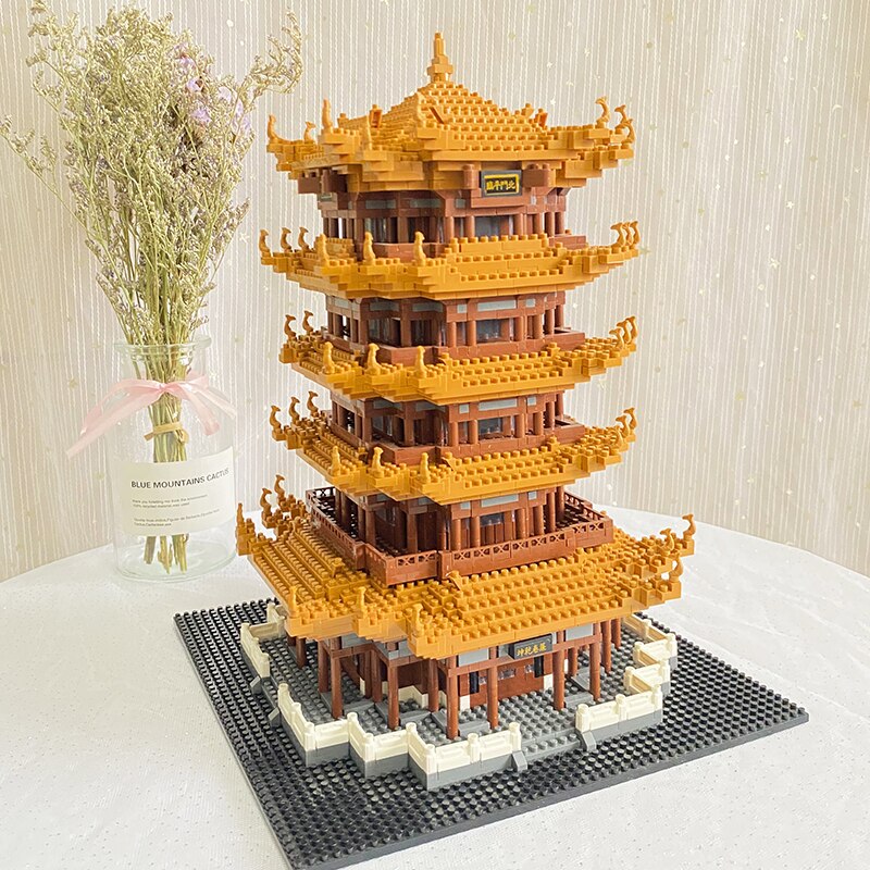 Lezi 8003 World Architecture Ancient Yellow Crane Tower Pagoda DIY Mini Diamond Blocks Bricks Building Toy for Children no Box 2