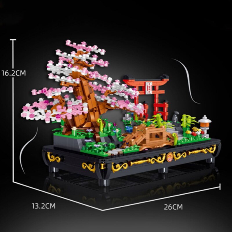 Lezi 00898 Architecture Pot Plant Sakura Tree Flower Garden Bridge Yard DIY Mini Blocks Bricks Building Toy for Children no Box 2