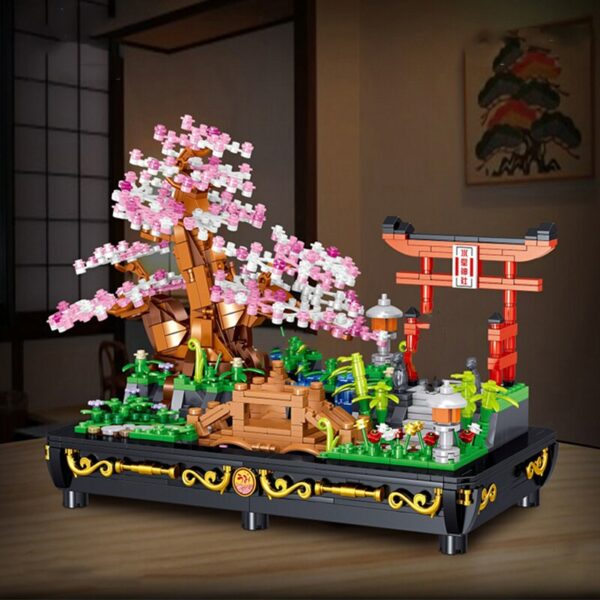 Lezi 00898 Architecture Pot Plant Sakura Tree Flower Garden Bridge Yard DIY Mini Blocks Bricks Building Toy for Children no Box 5
