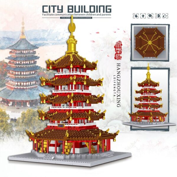 Lezi 8023 World Architecture Leifeng Tower West Lake Pagoda 3D Model Mini Diamond Blocks Bricks Building Toy for Children no Box 5