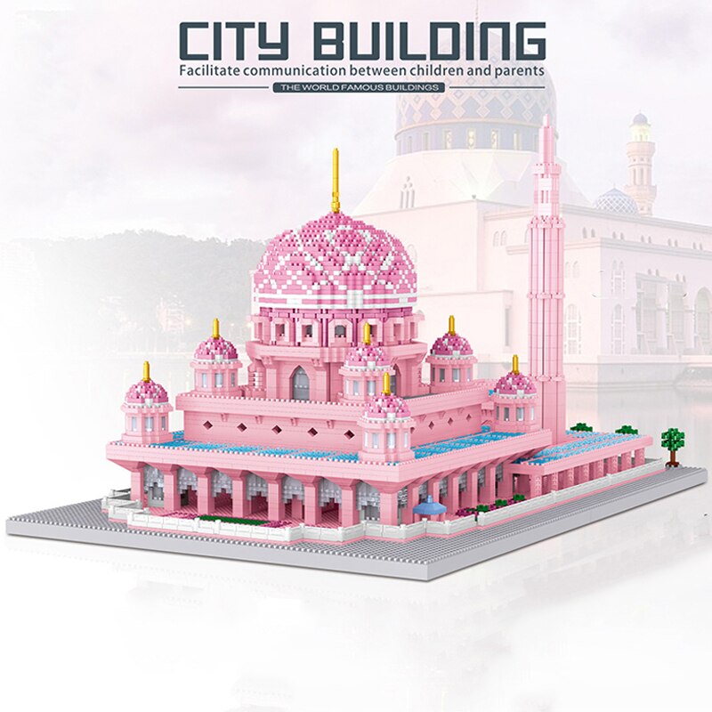 Lezi 8188 World Architecture Masjid Putra Mosque Pink Church Palace Mini Diamond Blocks Bricks Building Toy for Children no Box 2