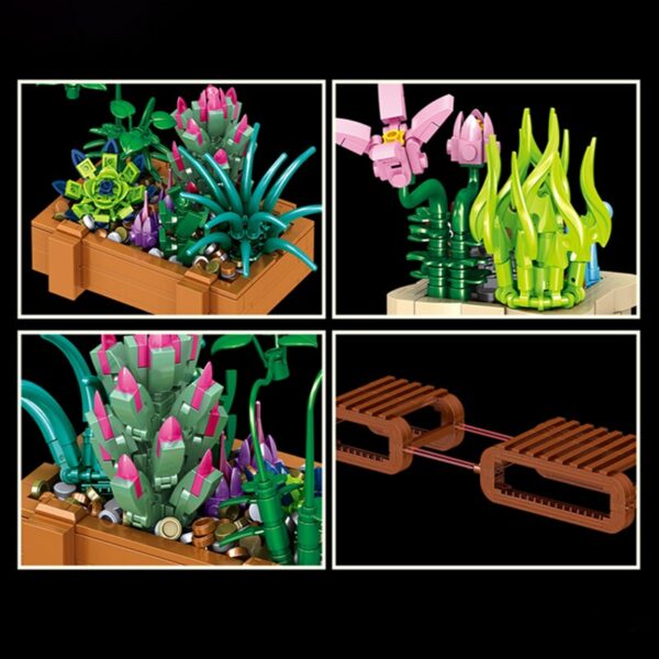 Lezi 00901 Pot Plant Succulents Orchid Camellia Grass Flower Shelf Model DIY Mini Blocks Bricks Building Toy for Children no Box 5