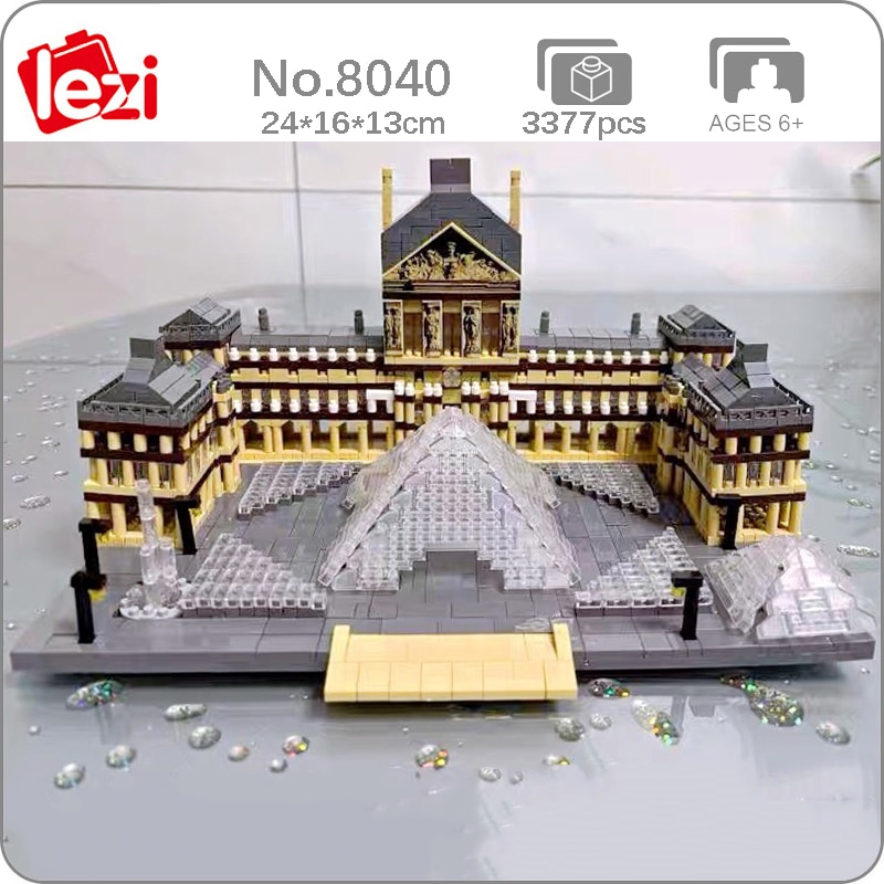 Lezi 8040 World Architecture Paris Louvre Museum Fountain Square DIY Mini Diamond Blocks Bricks Building Toy for Children no Box 1