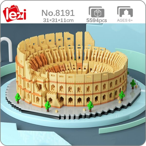 Lezi 8191 World Architecture Italy Rome Colosseum Theatre Stadium 3D Mini Diamond Blocks Bricks Building Toy for Children no Box 1