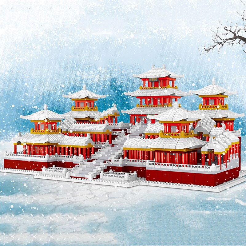 Lezi 8224 World Architecture Ancient Winter Snow Epang Palace Model Mini Diamond Blocks Bricks Building Toy for Children no Box 2