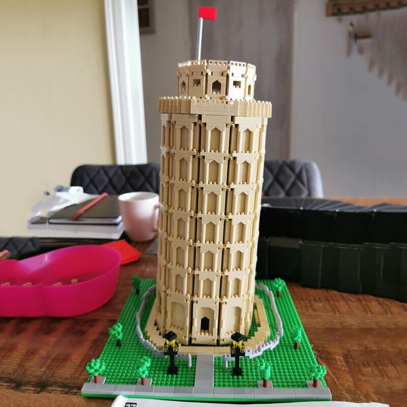 Lezi 8043 World Architecture Italy Leaning Tower of Pisa Flag Garden Mini Diamond Blocks Bricks Building Toy for Children no Box 2