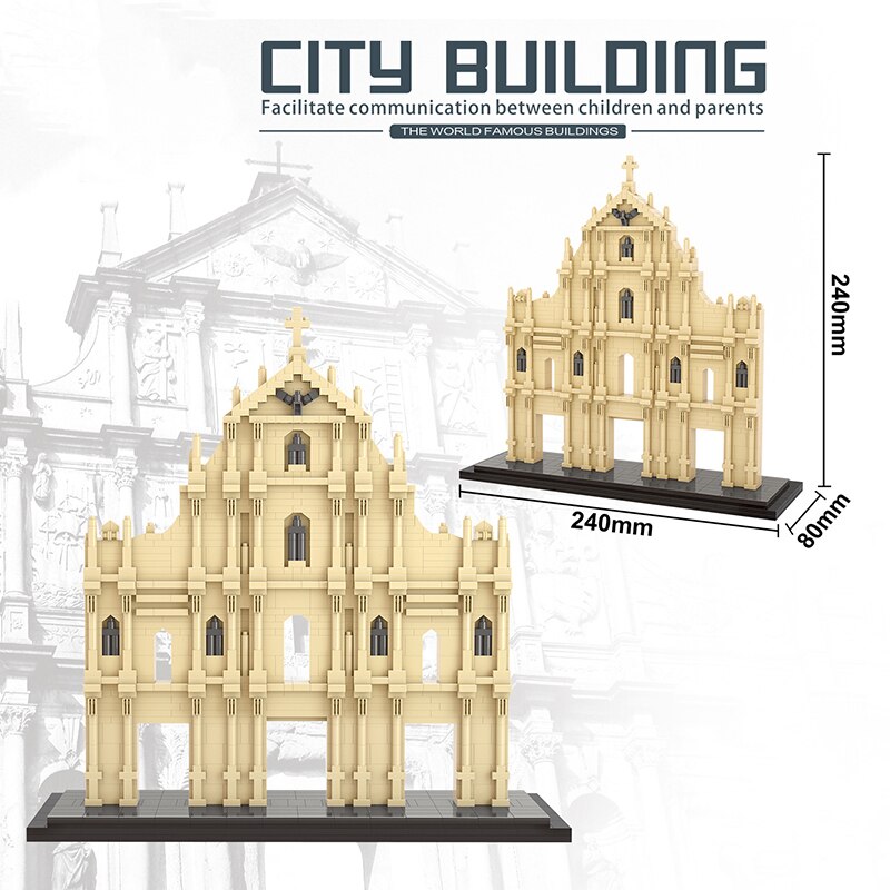 Lezi 8053 World Architecture Macao Ruins of St. Paul Gate Church DIY Mini Diamond Blocks Bricks Building Toy for Children no Box 2