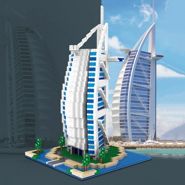 Lezi 8017 World Architecture Dubai Burj Al Arab Hotel Tower Sea DIY Mini Diamond Blocks Bricks Building Toy for Children no Box 4