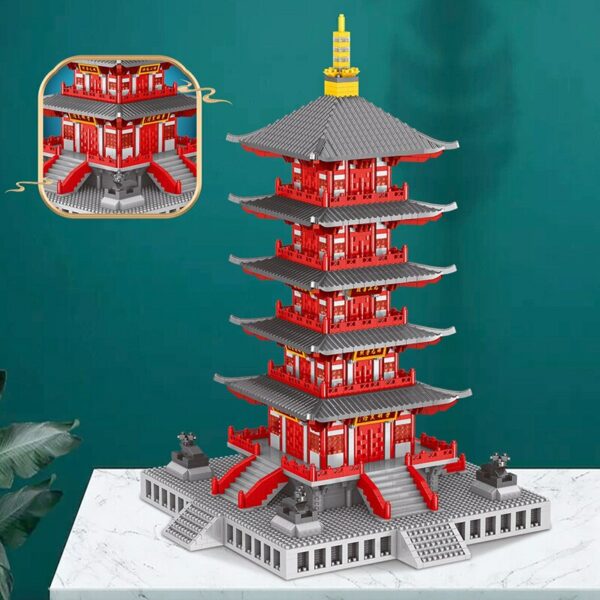 Lezi 8215 Ancient Architecture Hanshan Temple Tower 3D Model DIY Mini Diamond Blocks Bricks Building Toy for Children no Box 3
