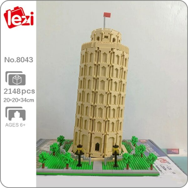 Lezi 8043 World Architecture Italy Leaning Tower of Pisa Flag Garden Mini Diamond Blocks Bricks Building Toy for Children no Box 1