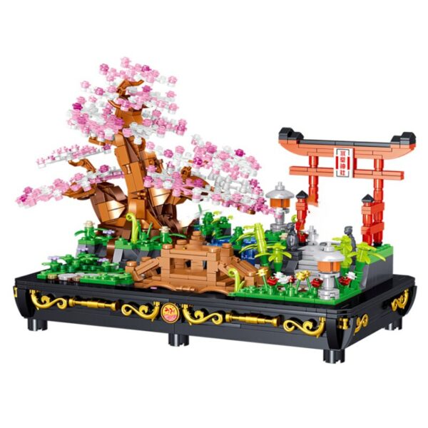 Lezi 00898 Architecture Pot Plant Sakura Tree Flower Garden Bridge Yard DIY Mini Blocks Bricks Building Toy for Children no Box 6