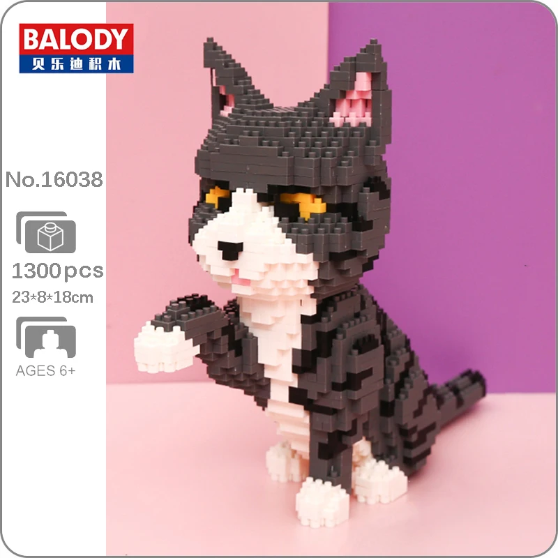 Balody 16038 Persian Cat Grey Kitten Animal Sit Pet 3D Model DIY Mini Diamond Blocks Bricks Building Toy for Children 1